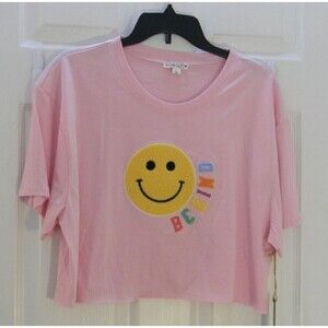 Love Dazed Pink Tee Be Kind Cropped Happy Face NWT